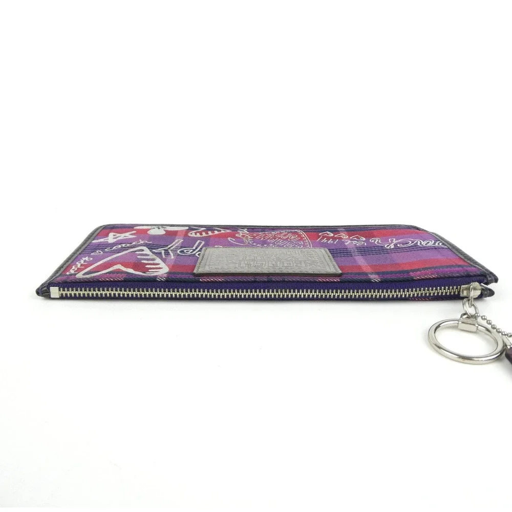 Coach Poppy Purple Plaid Zipper Pouch